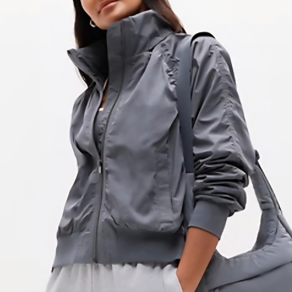 NWT Athleta Jetset Bomber Jacket in Slate Size Medium MSRP $169 Gray Spring Coat